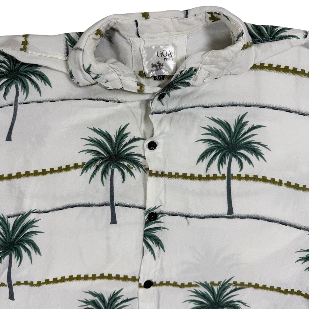 GOA Palm Tree Button Up Shirt White Tropical Rayon Women’s 3XL XXXL